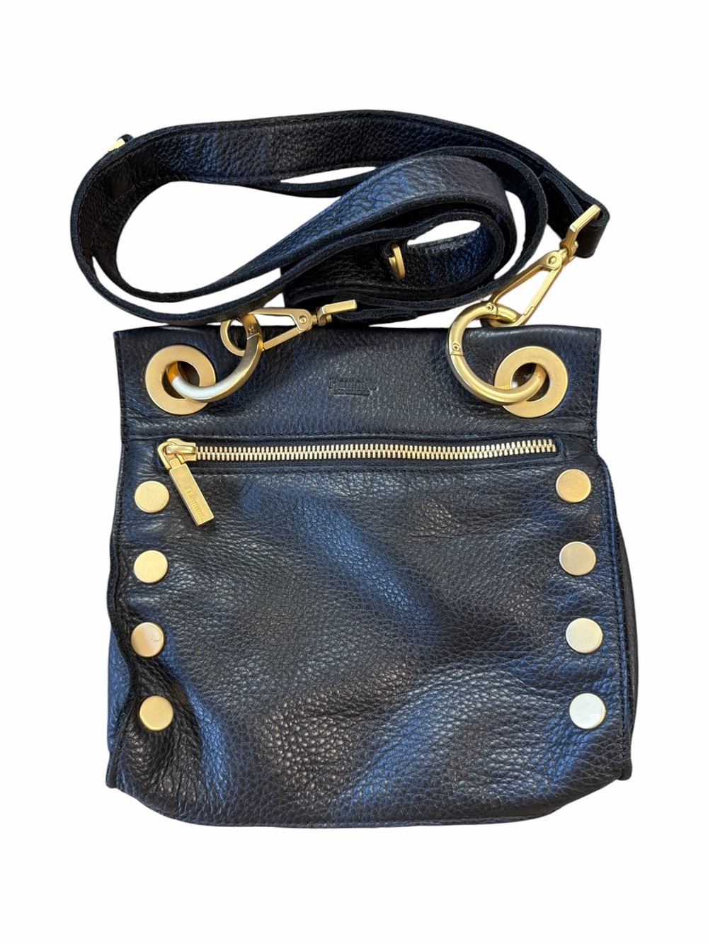 Hammitt Tony Med Black/Brushed Gold Red Zip crossed body purse